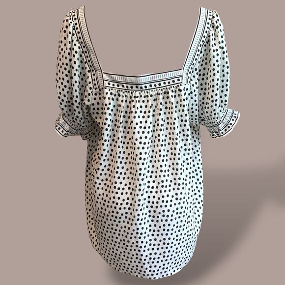 Max Studio London Women's Black/White polka dot Printed Top M NWT - Picture 1 of 10